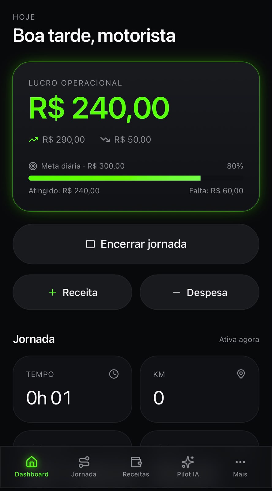 Tela Dashboard do Pilot+